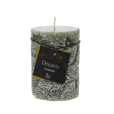 Candela con foglie in rilievo verde 10cm