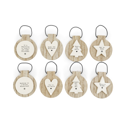 Palline in legno con scritte da appendere