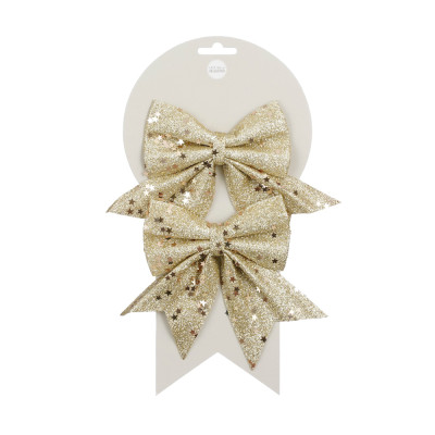 Fiocco decorativo champagne brillantato con stelline (2 pezzi)