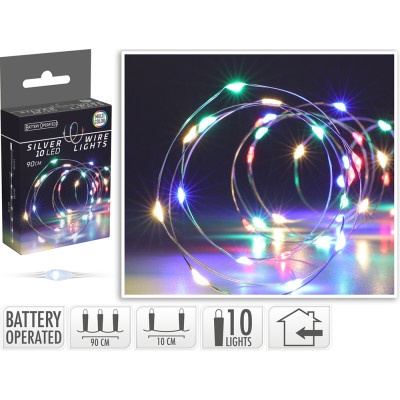 Filo metallico con 10 luci led colorate 100cm
