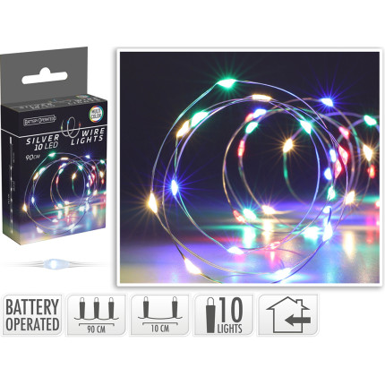 Filo metallico con 10 luci led colorate 100cm Filo metallico con 10 luci led colorate 100cm