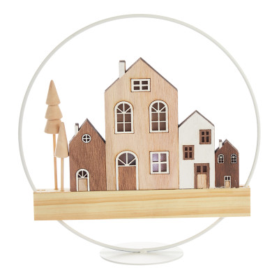 Cerchio con casette in legno e luci