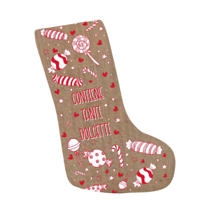 Calza della Befana fantasia dolcetti in Juta 70cm