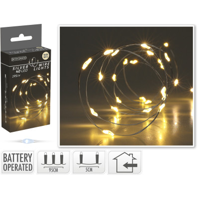 Filo metallico con 40 Led caldi 200cm