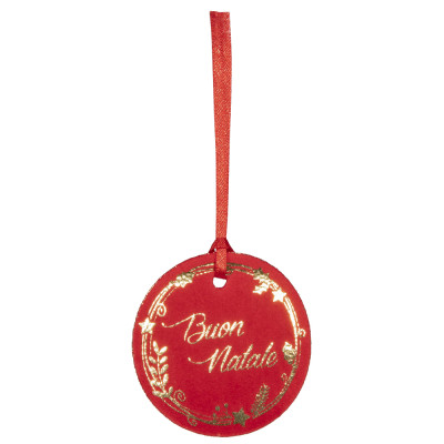 Tag tondo Buon Natale in velluto rosso (6 pezzi)