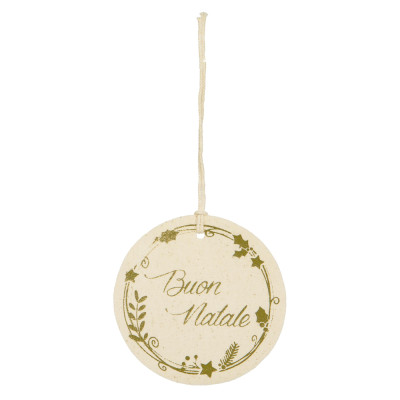 Tag tondo Buon Natale in velluto avorio (6 pezzi)