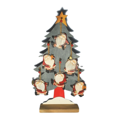 Albero di Natale in legno con pendenti Babbo Natale