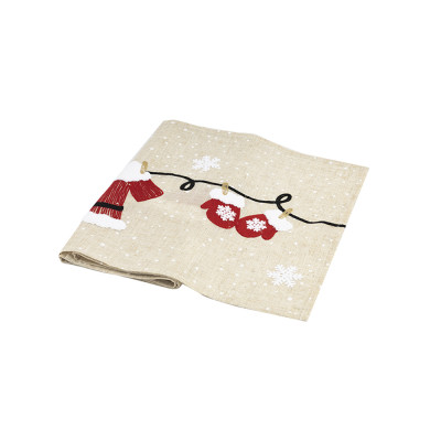 Runner in stoffa beige con ricamo natalizio rosso