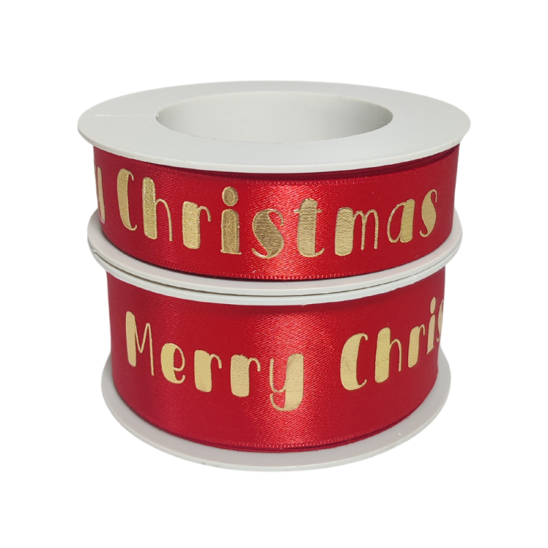 Nastro raso Merry Christmas rosso