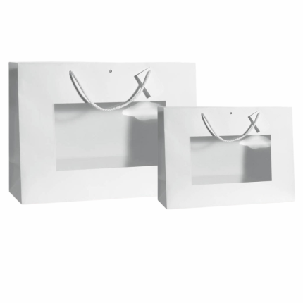 Sacchetto cordino ritorto bianco con finestra Sacchetto cordino ritorto bianco con finestra