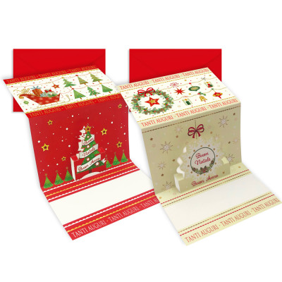 Biglietto Natale slitta e ghirlanda pop up
