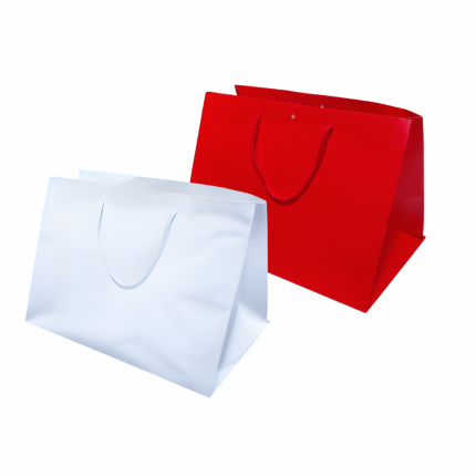 Sacchetti in carta plastificata tinta unita rossi o bianchi Sacchetti in carta plastificata tinta unita rossi o bianchi