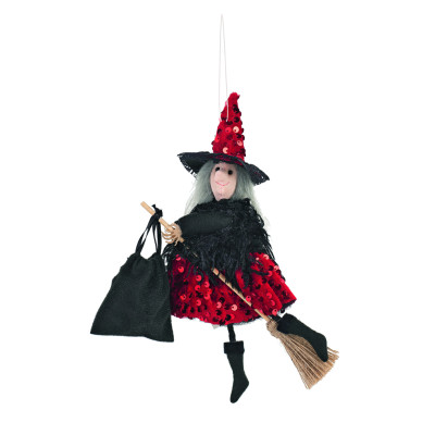 Befana volante rossa con sacco 25cm