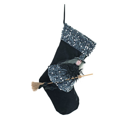 Calza della befana nera e argento con paiettes