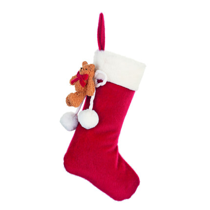 Calza di Natale con pelliccia e orsetto