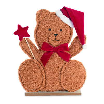 Orsetto con base legno e fiocco rosso 2