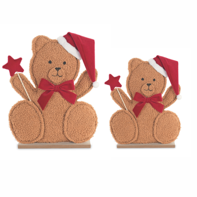 Orsetto con base legno e fiocco rosso