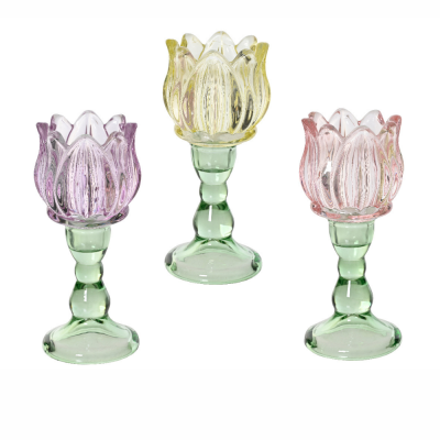 Portacandele in vetro a fiore con gambo