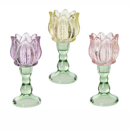 Portacandele in vetro a fiore con gambo