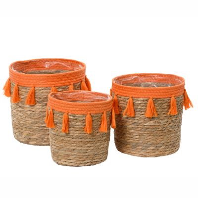 Cesto in vimini arancio con nappe