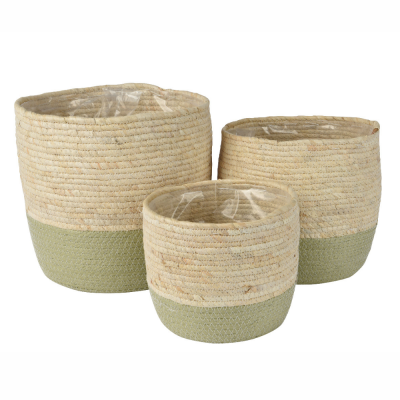 Fioriera in corda beige e verde