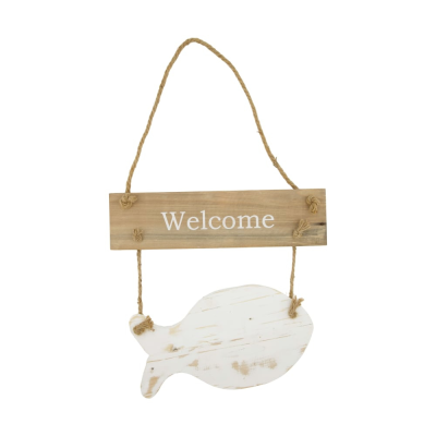 Cartello Welcome in legno con pesce