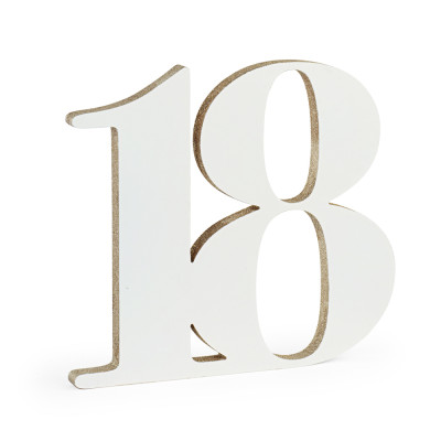 Numero 18 in legno bianco