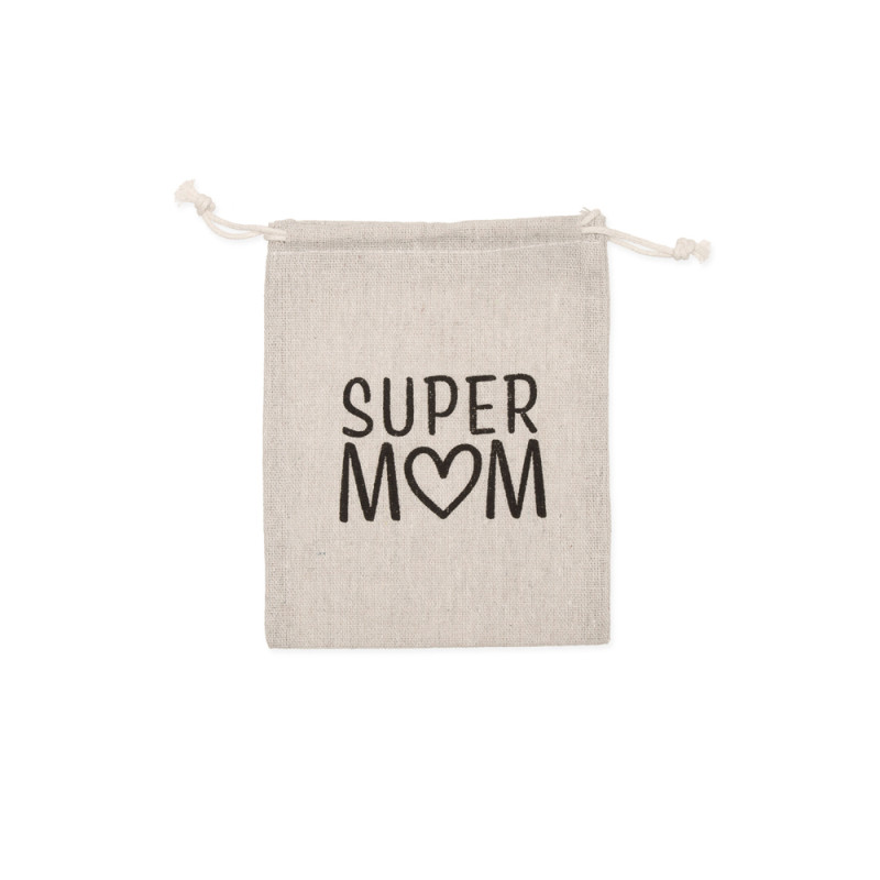 Sacchettino avorio con scritta Super mom nero