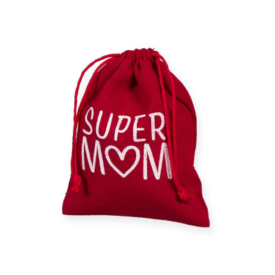 Sacchettino rosso con scritta super mom bianco