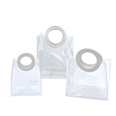 Borsa in PVC trasparente con manico in similpelle bianco
