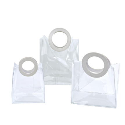 Borsa in PVC trasparente con manico in similpelle bianco Borsa in PVC trasparente con manico in similpelle bianco