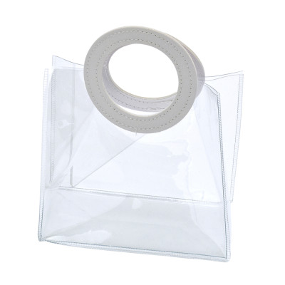 Borsa in PVC trasparente con manico in similpelle bianco 2