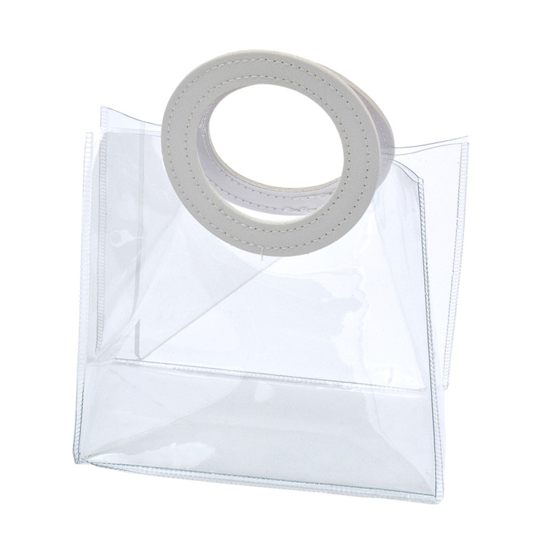 Borsa in PVC trasparente con manico in similpelle bianco