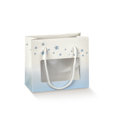 Shopperbox con cordini e finestra orsetto azzurro Shopperbox con cordini e finestra orsetto azzurro