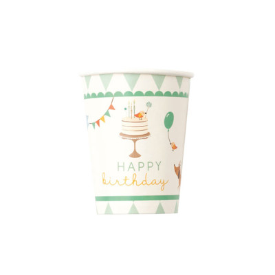Bicchieri in carta Happy Birthday in confezione da 8 pezzi