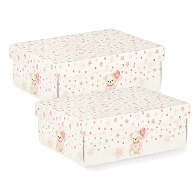 Scatola con coperchio Baby orso rosa