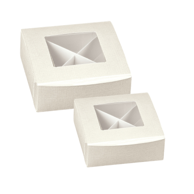 Scatola pratica con finestra e divisori seta bianco