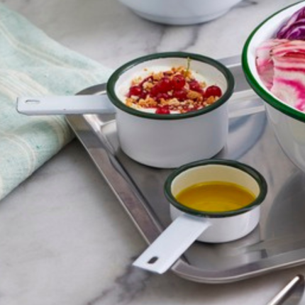 Mini casseruola in acciaio smaltato bordo verde