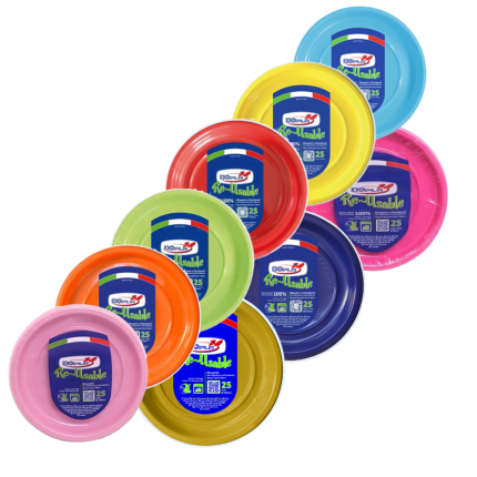 Piatti piani in plastica colorati riutilizzabili (25 pezzi) Piatti piani in plastica colorati riutilizzabili (25 pezzi)