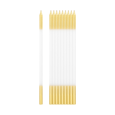 Candeline lunghe bianche e oro (10 pezzi)