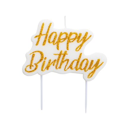 Candela scritta Happy Birthday oro Candela scritta Happy Birthday oro
