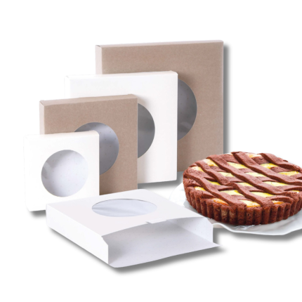 Scatola porta crostata avana con finestra Scatola porta crostata avana con finestra
