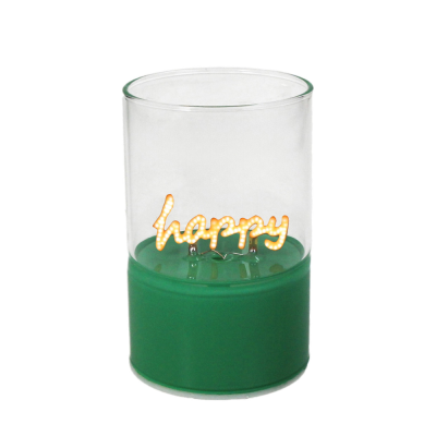 Vasetto in vetro verde con led Happy