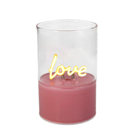 Vasetto in vetro rosa con led Love