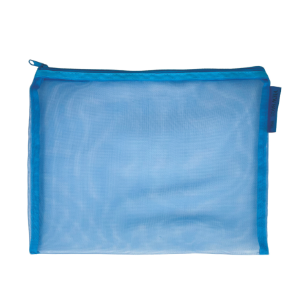 Busta microrete con zip azzurra