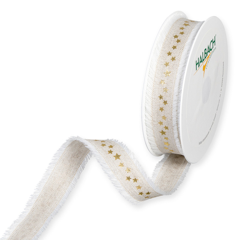 Nastro tessuto stelline sfrangiato avorio