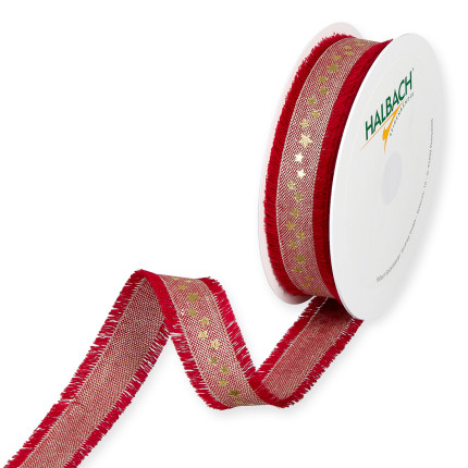 Nastro tessuto stelline sfrangiato rosso