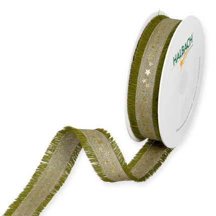 Nastro tessuto stelline sfrangiato verde