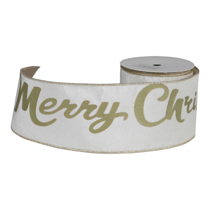 Nastro in Tessuto con Stampa Merry Christmas Oro Nastro in Tessuto con Stampa Merry Christmas Oro