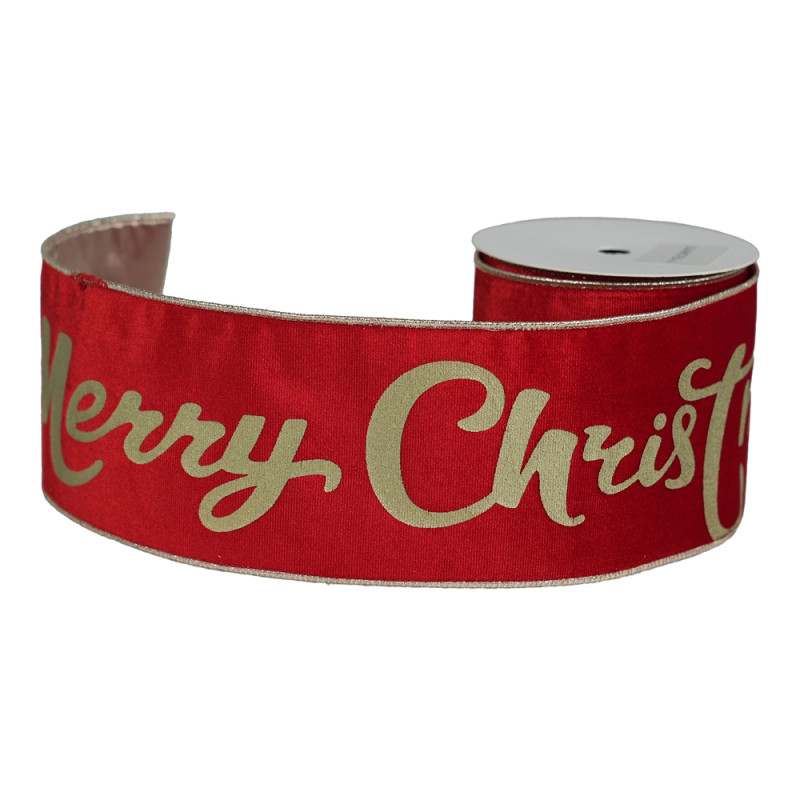 Nastro in Tessuto con Stampa Merry Christmas Oro